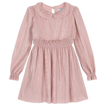 Girls Pink Ruffle Plissé Dress